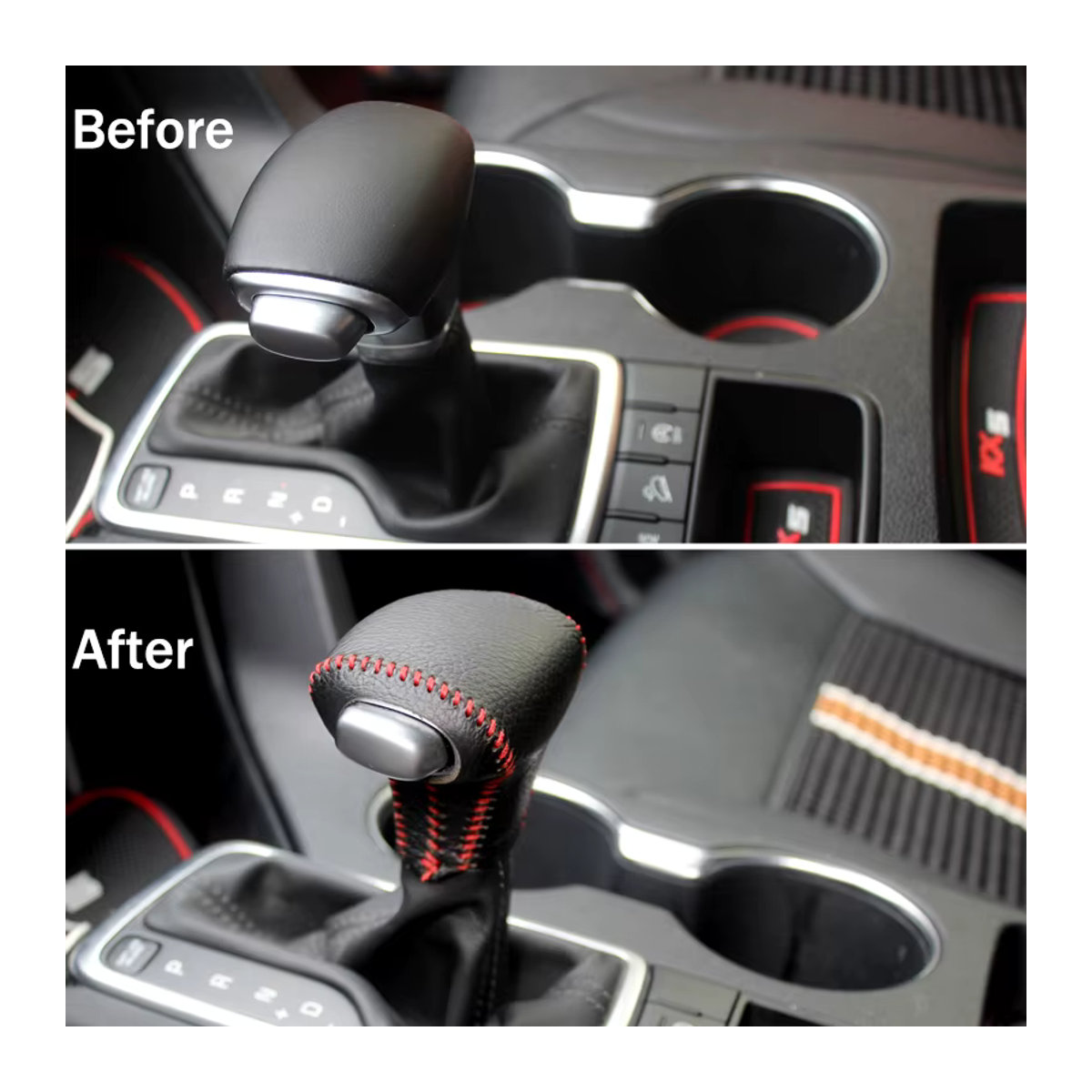 YaLumei Handgenähte Leder Auto Schaltknauf Abdeckung in Schwarz für Kia Rio K2 Sportage Niro Optima K5 - Bild 4
