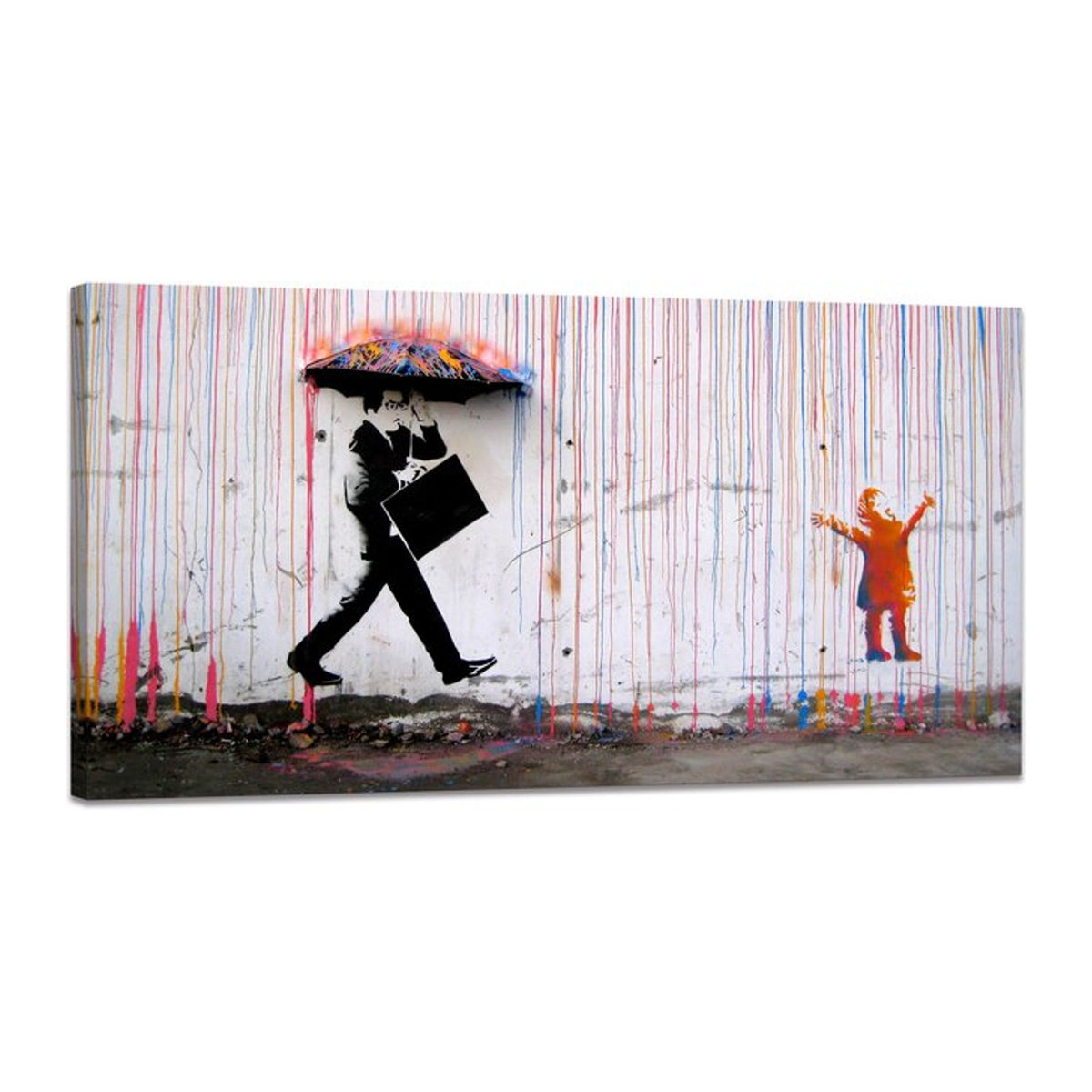 Yamato Bridge Banksy Leinwand Wandbild Motiv Regen B/H: 80 x 40 cm, mehrfarbig, abstraktes Porträt im Querformat - Bild 1
