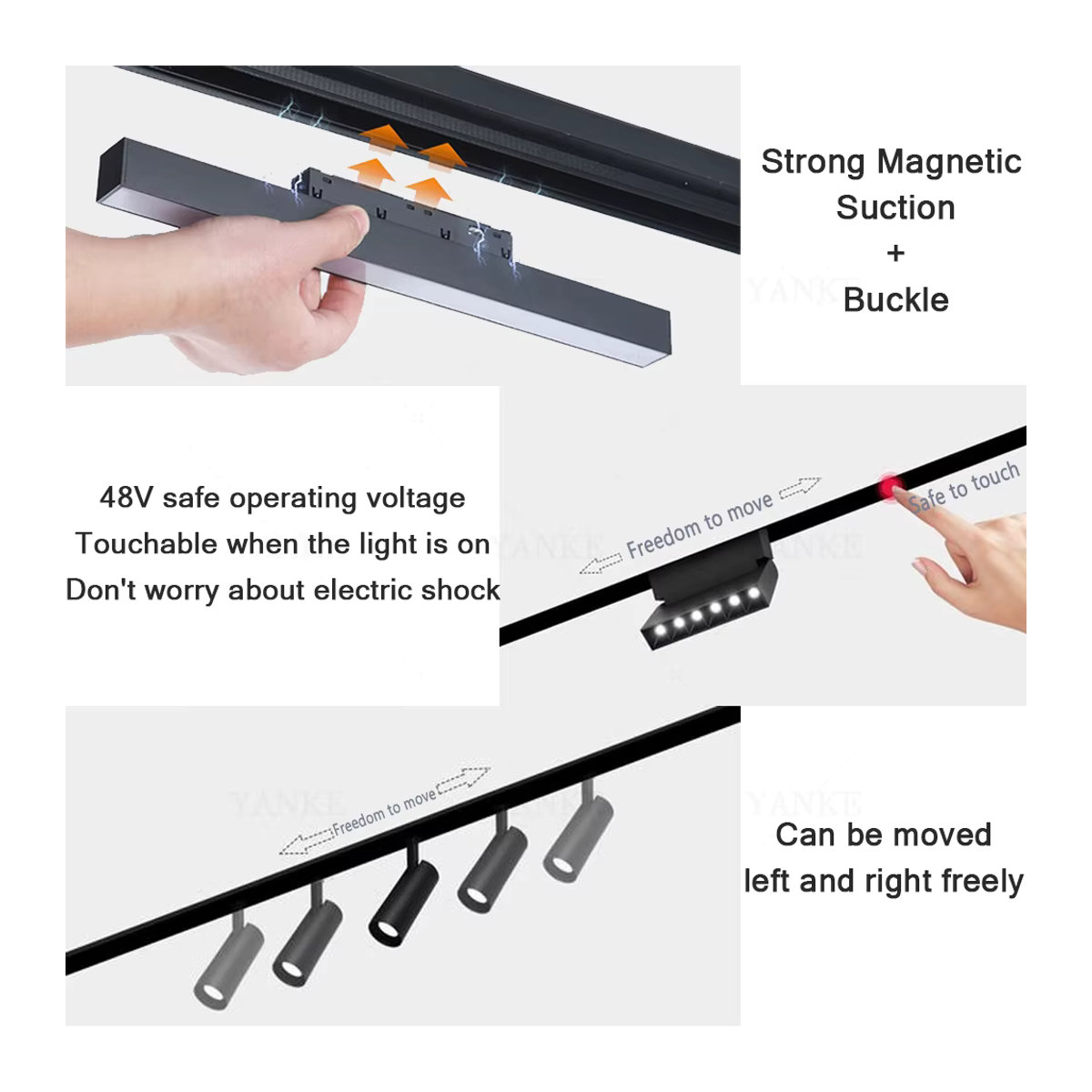YANKE Intelligentes Magnet-Tracklight-System, Tuya Zigbee Dimmbares LED-Spotlight, Verstellbare Magnetische Schienensystem-Lampe, Schwarz, Minimalistisch - Bild 3