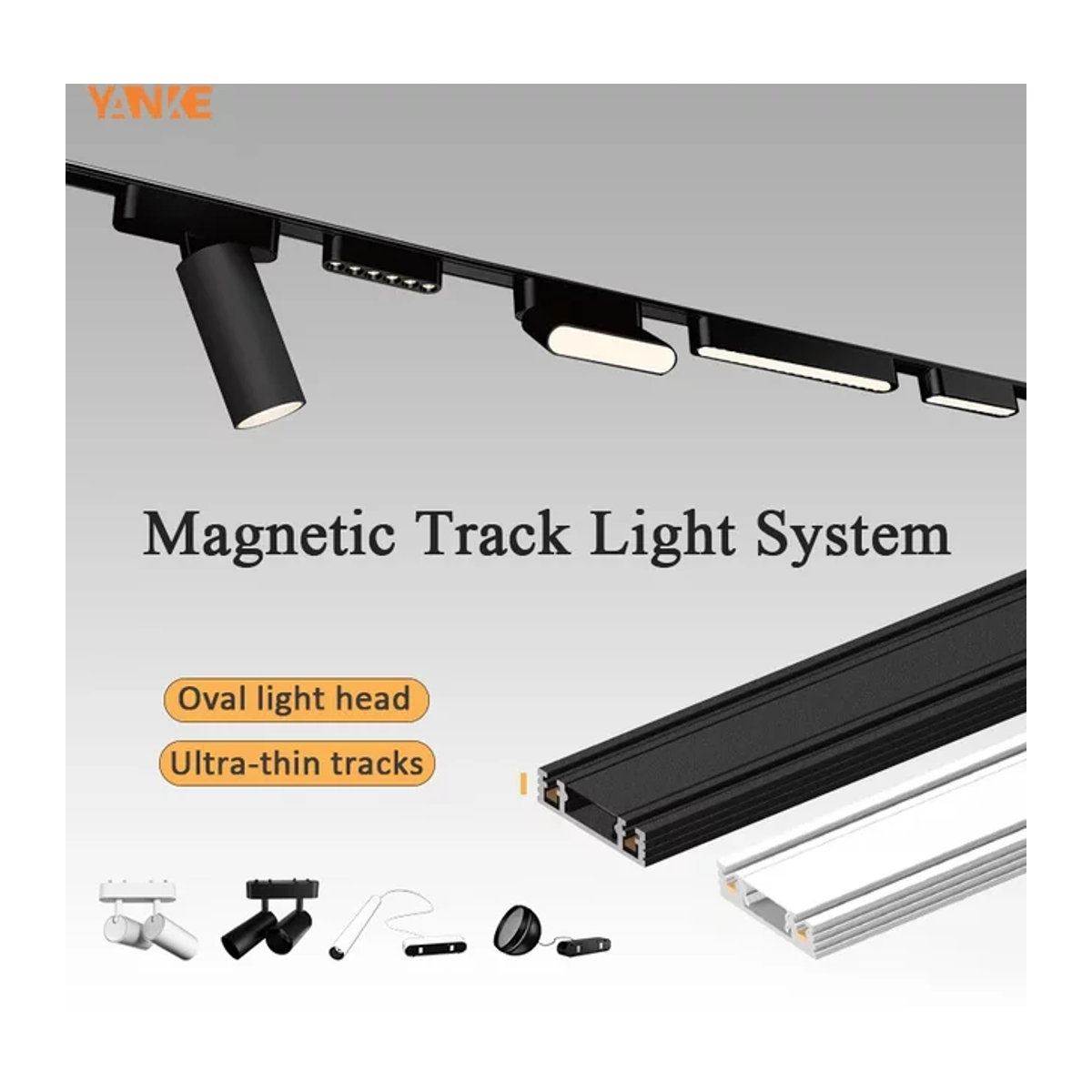 YANKE Magnetische Schienenleuchte UT-Pro-Serie, LED-Schienensystem in Schwarz, Smart Tuya Zigbee, dimmbar, ultradünne Strahlerlampe aus Aluminium für die Oberflächenmontage im Innenbereich - Bild 1