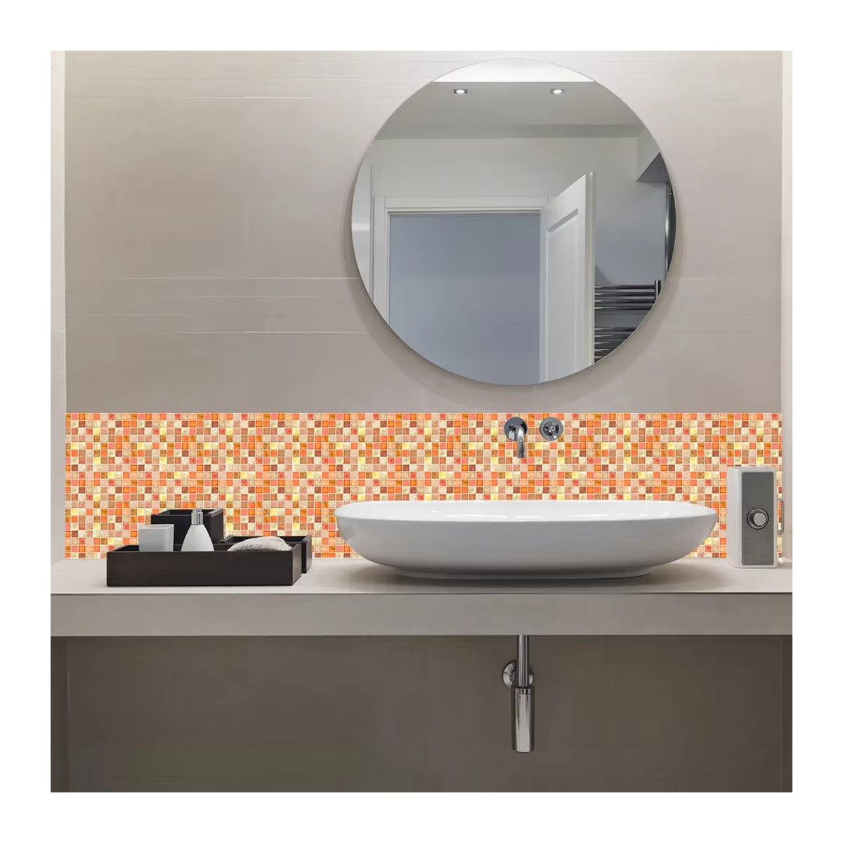 YanTin 10er Set Mosaik Fliesen Wandaufkleber in Orange Marmor Optik aus Kunststoff für Küche und Badezimmer - Bild 3