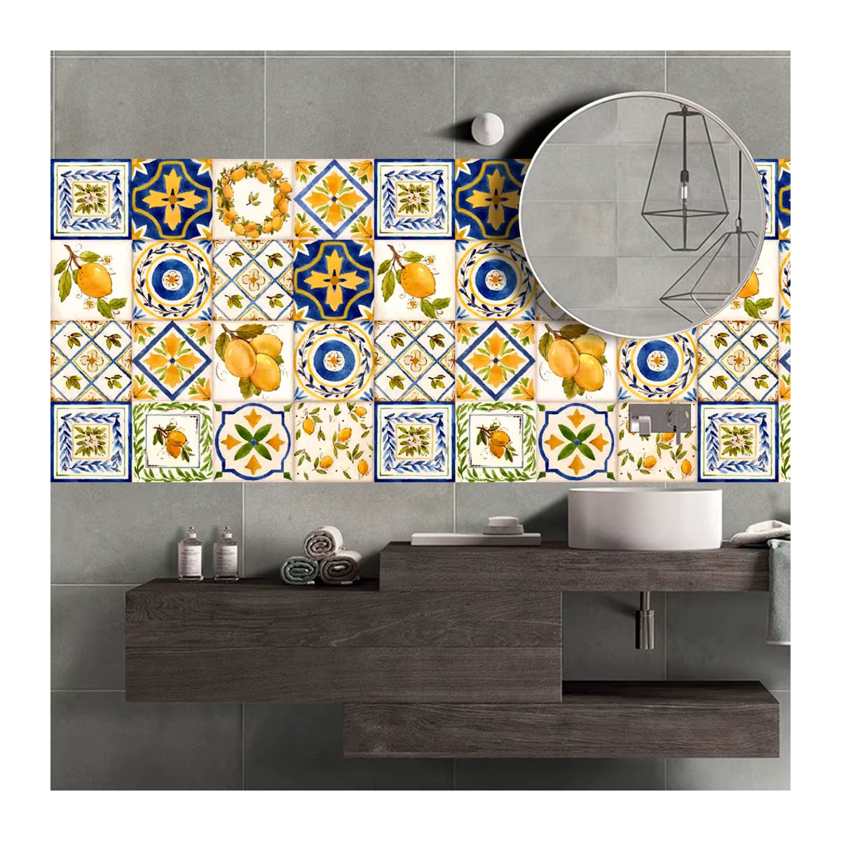 YanTin 16-teiliges Set Wasserfarben-Wandfliesen-Aufkleber mit floralem und orientalischem Design, mehrfarbig, quadratisch - Bild 4