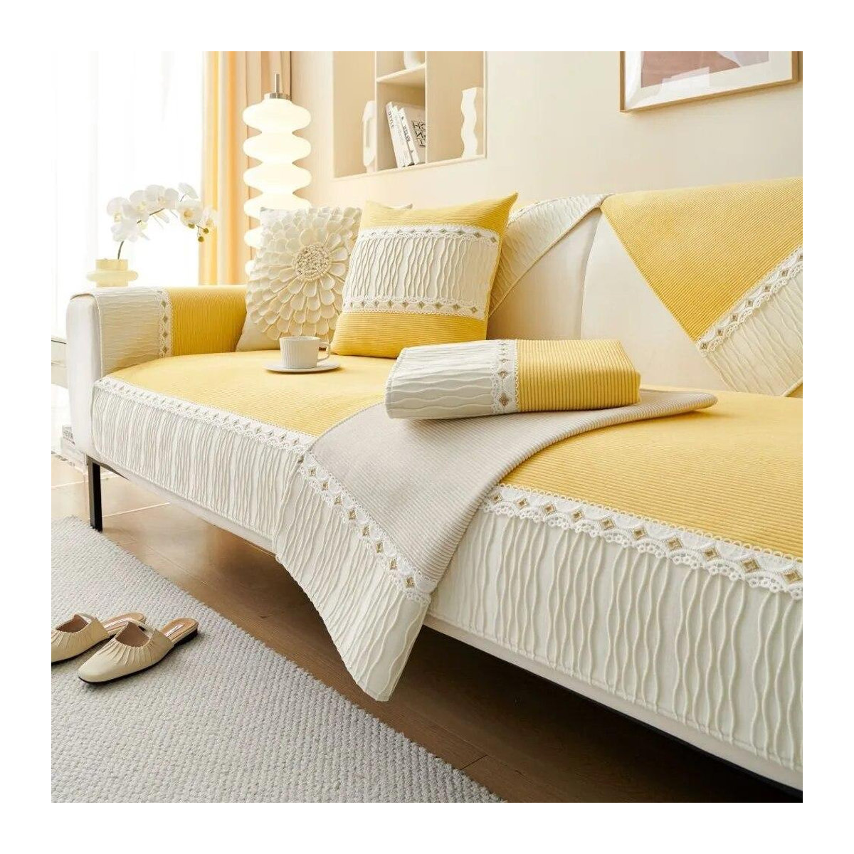 Yanxin-DengxinRongpinjie Cord-Patchwork-Sofabezug für dein Wohnzimmer, mehrfarbig, rutschfest und waschbar, 70 x 70 cm - Bild 2