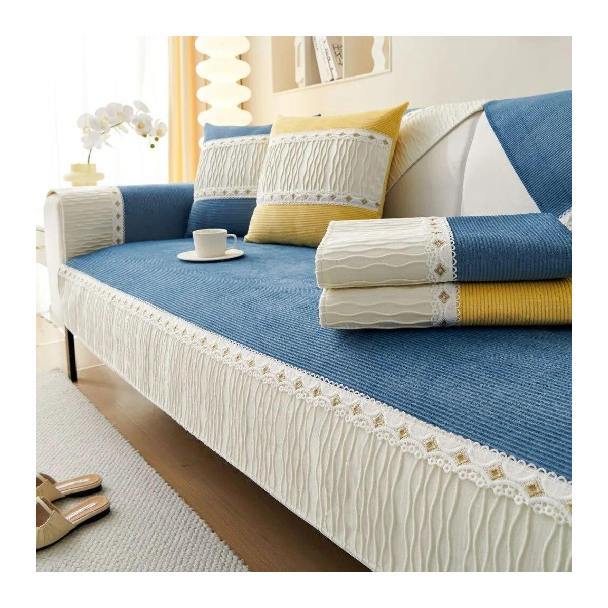 Yanxin-DengxinRongpinjie Cord-Patchwork-Sofabezug für dein Wohnzimmer, mehrfarbig, rutschfest und waschbar, 70 x 70 cm - Bild 3