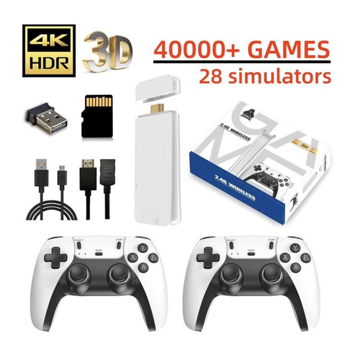 YAO JING M15 Retro-Spielekonsole mit 40.000 Spielen, 4K HDMI TV-Ausgang, 2,4G kabellose Controller und 64G Game Stick in Schwarz/Weiß - Bild 1