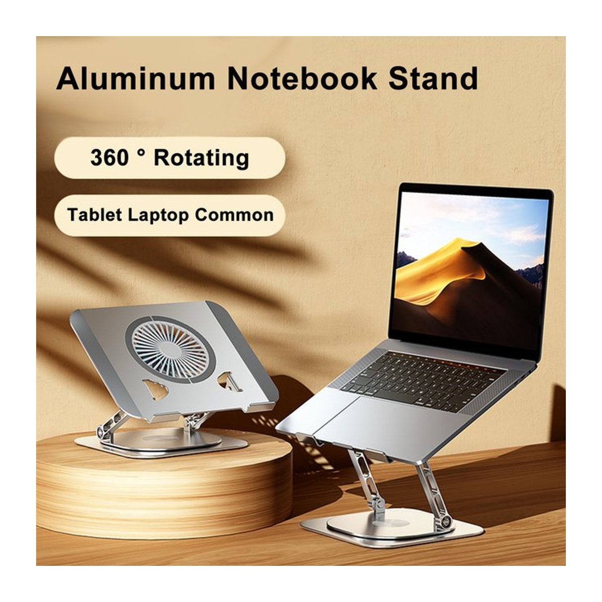 YASOKO Laptopständer 360 Grad drehbar aus Aluminiumlegierung in Silber mit klappbarem Lüfter für 7 bis 17 Zoll - Bild 1