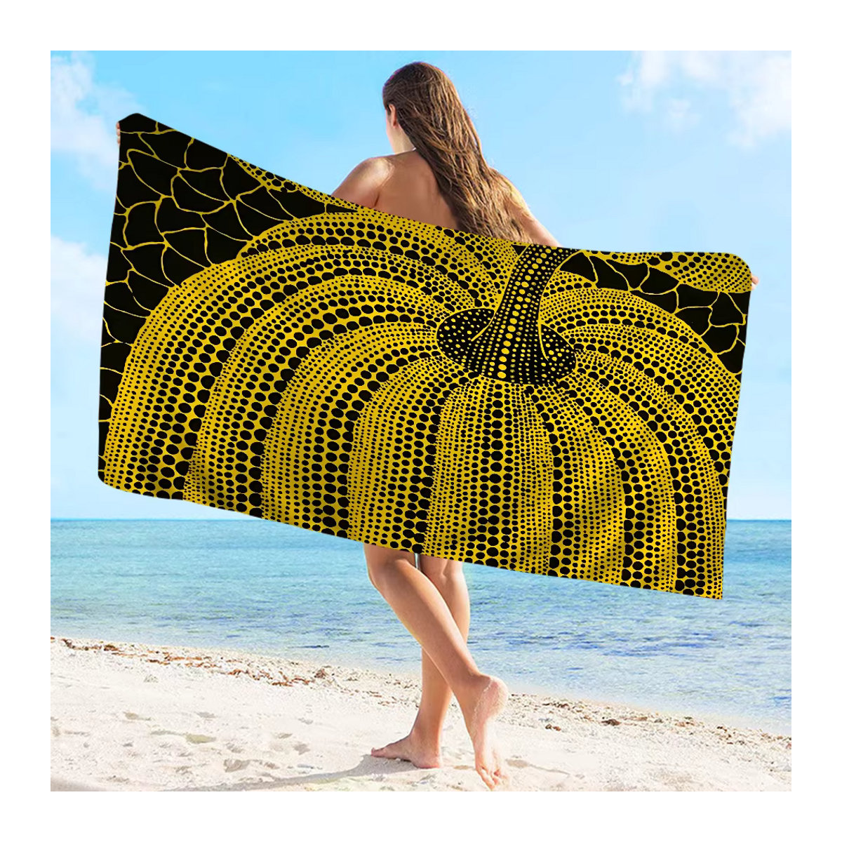 Yayoi Kusama Kunst Motiv Handtuch aus Mikrofaser in Gelb, schnelltrocknend und weich für Strand, Schwimmbad oder Yoga - Bild 4