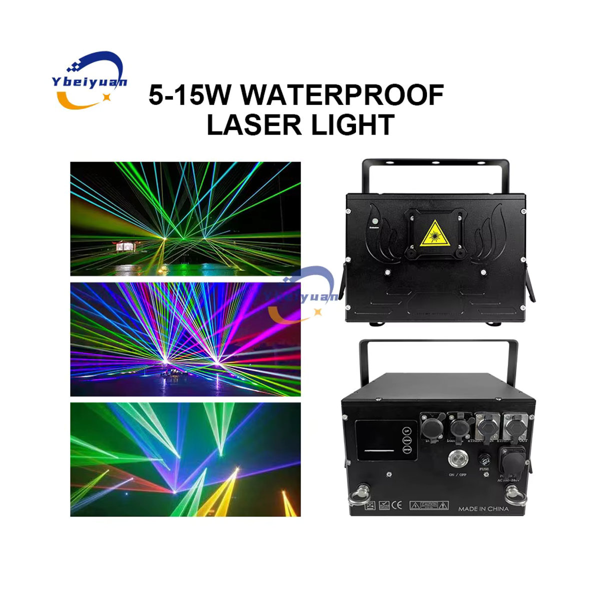 Ybeiyuan RGB Vollfarbe Laser Projektor Wasserdicht mit Animationsstrahl-Scanner für DJ, Disco, Bar und Party - Bild 3