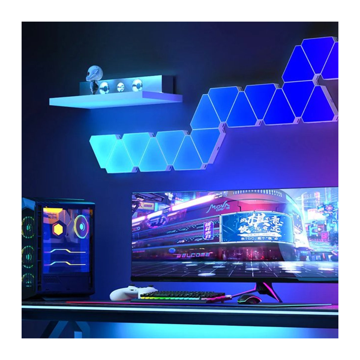 YBXZN RGB IC LED Wandleuchte Dreieck DIY Musik-Rhythmus Ambiente-Beleuchtung mit Bluetooth APP-Steuerung in Bunt für Schlafzimmer und Spielzimmer - Bild 1