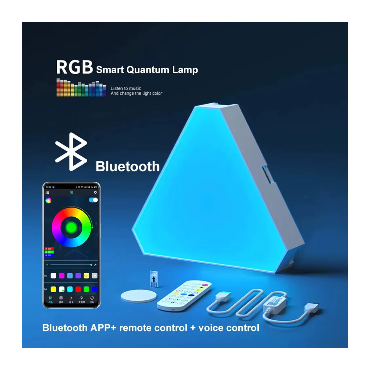 YBXZN RGB IC LED Wandleuchte Dreieck DIY Musik-Rhythmus Ambiente-Beleuchtung mit Bluetooth APP-Steuerung in Bunt für Schlafzimmer und Spielzimmer - Bild 2