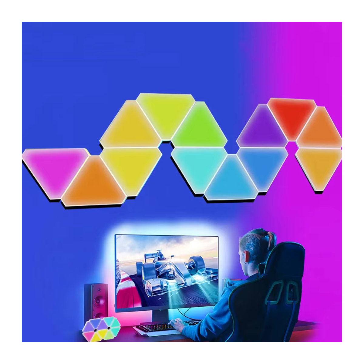 YBXZN RGB IC LED Wandleuchte Dreieck DIY Musik-Rhythmus Ambiente-Beleuchtung mit Bluetooth APP-Steuerung in Bunt für Schlafzimmer und Spielzimmer - Bild 4
