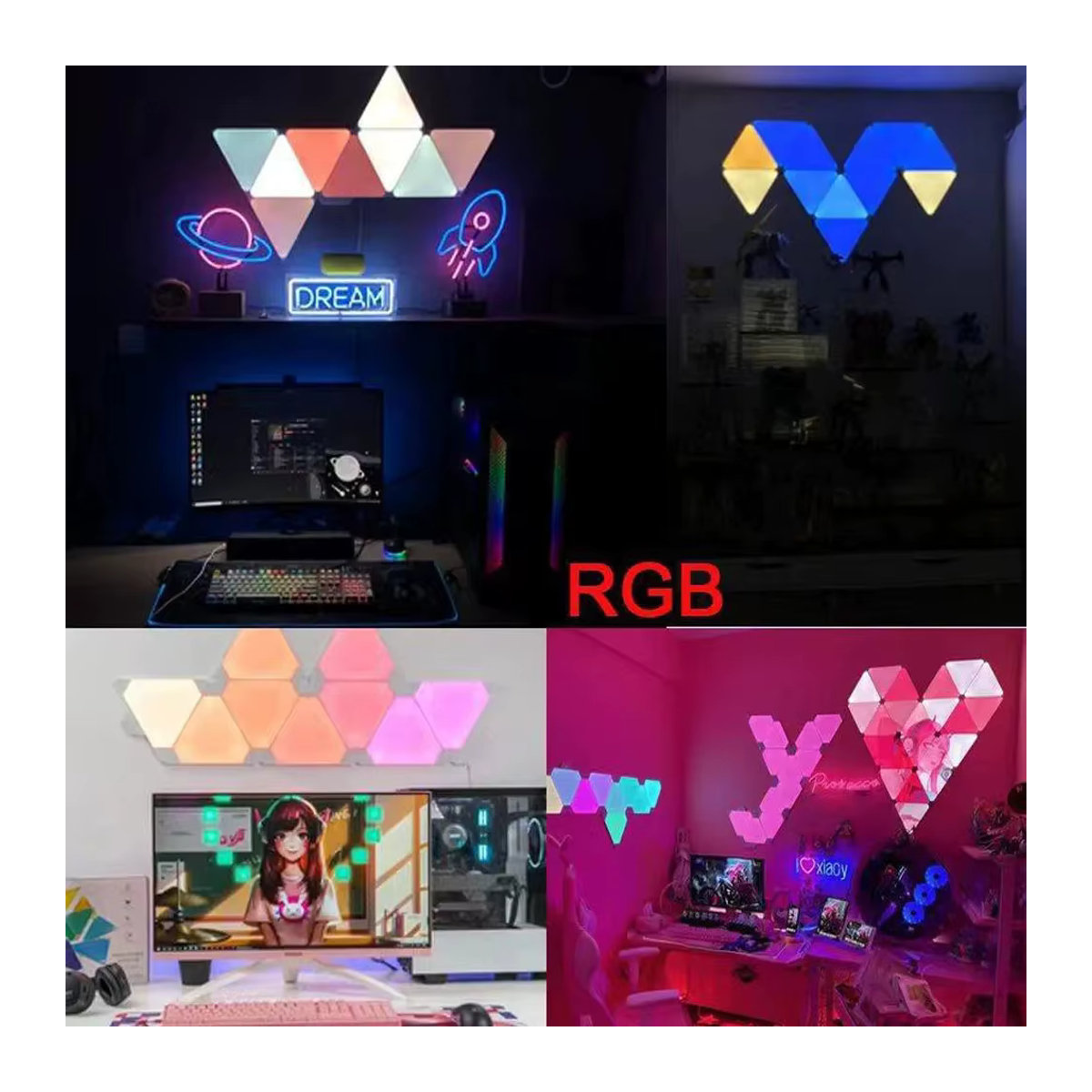 YBXZN RGB IC LED Wandleuchte Dreieck DIY Musik-Rhythmus Ambiente-Beleuchtung mit Bluetooth APP-Steuerung in Bunt für Schlafzimmer und Spielzimmer - Bild 6