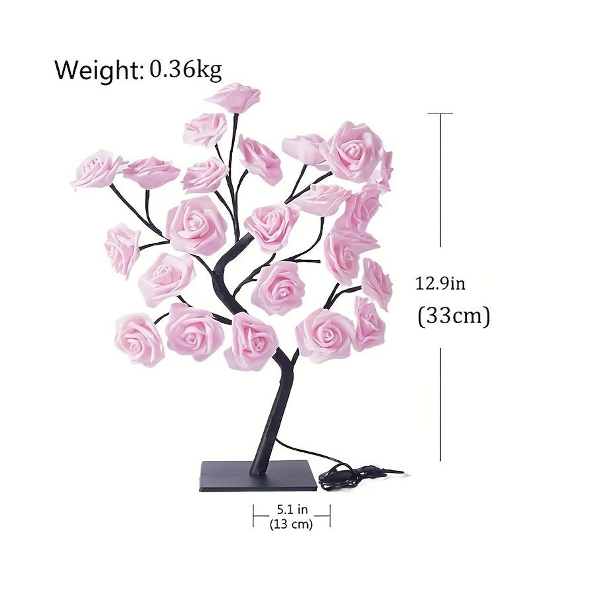 YC Direct LED Rosenblume Tischlampe in Rosa, moderne Dekoration aus Kunststoff mit 24 LEDs und USB-Betrieb - Bild 2