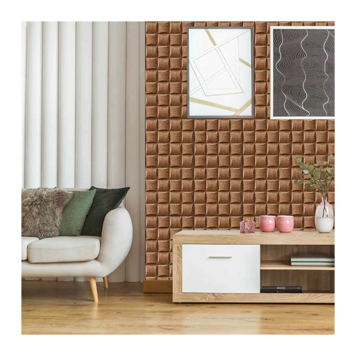Ye Selbstklebende Wandaufkleber im minimalistischen Softpack-Muster, Braun, Geometrisch, Quadratisch, PVC - Bild 6