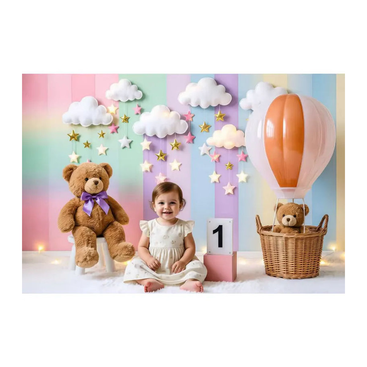 Yeele Party-Dekoration für Babyparty und 1. Geburtstag mit Heißluftballon, Bär und Wolken, mehrfarbig, rechteckig - Bild 2
