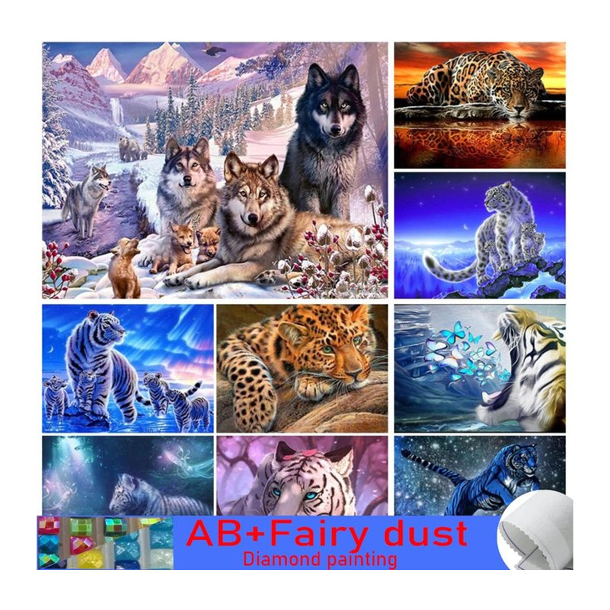 YEHUA STAR Diamantmalerei Set Tiere Wolf und Tiger mit 120 Farben als DIY Diamant Mosaik Stickerei Set, mehrfarbig, 40 x 40 cm - Bild 1