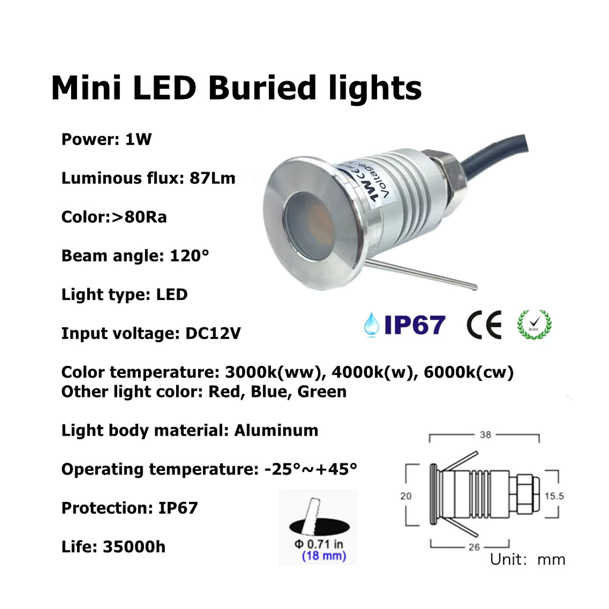 YELEDWAY IP67 Wasserdichter Mini Garten LED Spot aus Edelstahl und Aluminium für die Landschaftsbeleuchtung DC12V - Bild 3