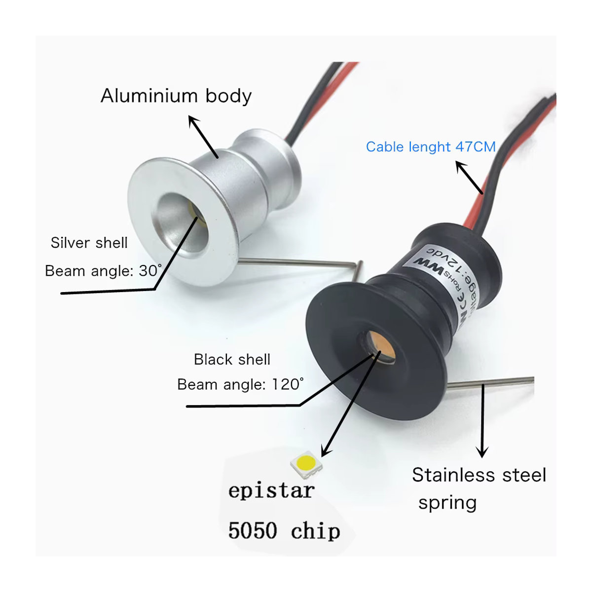 YELEDWAY LED Einbaustrahler Weiß, Dimmbarer 1W LED Einbauscheinwerfer IP65 DC12V für Küche, Decke und Schrankbeleuchtung - Bild 3