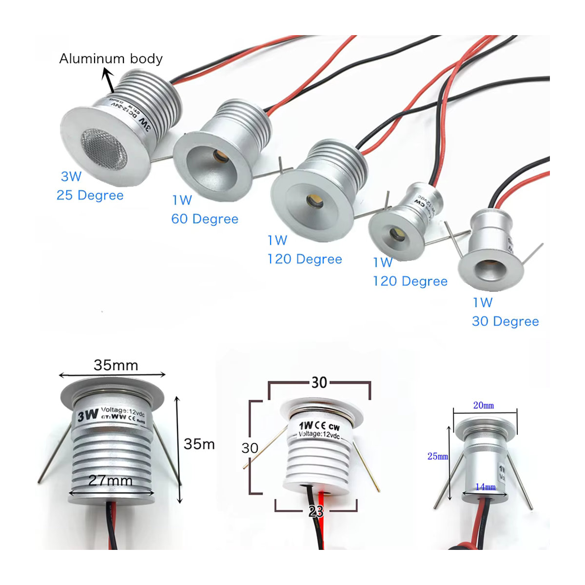 YELEDWAY LED-Mini-Downlight Einbaustrahler aus Aluminium in Silber, dimmbar, 3 W, DC12 V - Bild 4