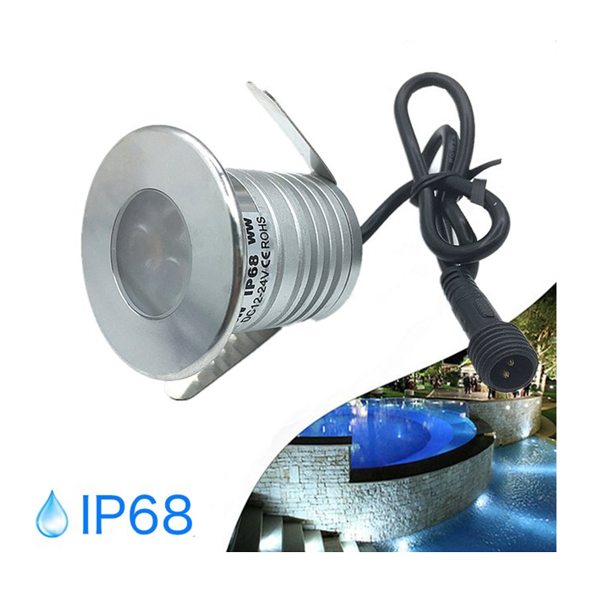 YELEDWAY LED Unterwasser Spot Lampe IP68 Wasserdicht 3W 12V aus Edelstahl in Silber für Pool Teich und Garten - Bild 1