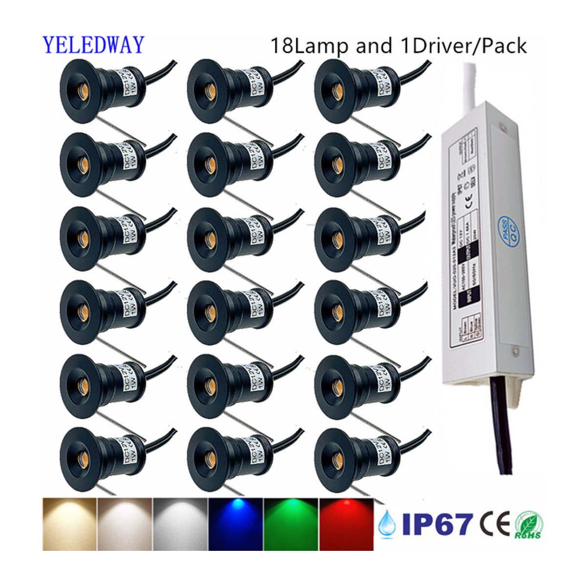 YELEDWAY LED Wegeleuchte IP67 Wasserdicht Bunt Aluminium Unterirdischer Garten-Einbauscheinwerfer mit Treiber - Bild 1