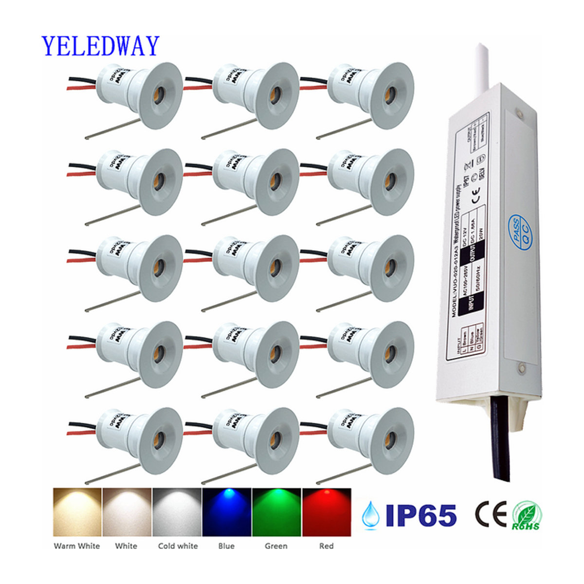 YELEDWAY Mini-Downlight LED 12V 1W Einbaustrahler aus Aluminium in Weiß mit Transformator AC110-220V - Bild 1