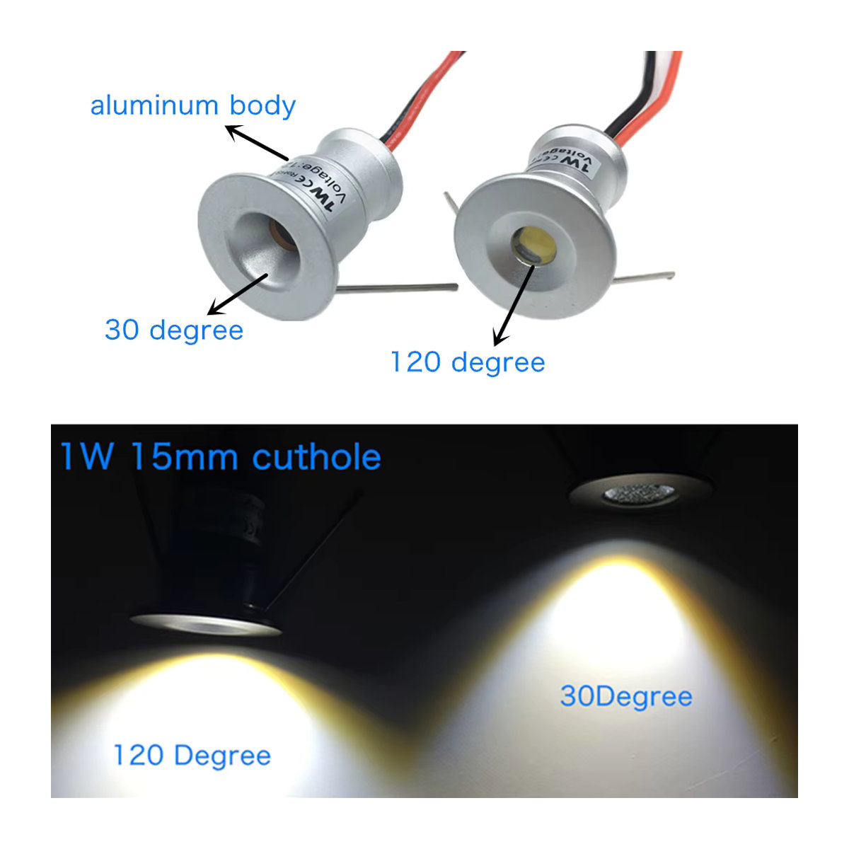 YELEDWAY Mini-Downlight LED 12V 1W Einbaustrahler aus Aluminium in Weiß mit Transformator AC110-220V - Bild 3