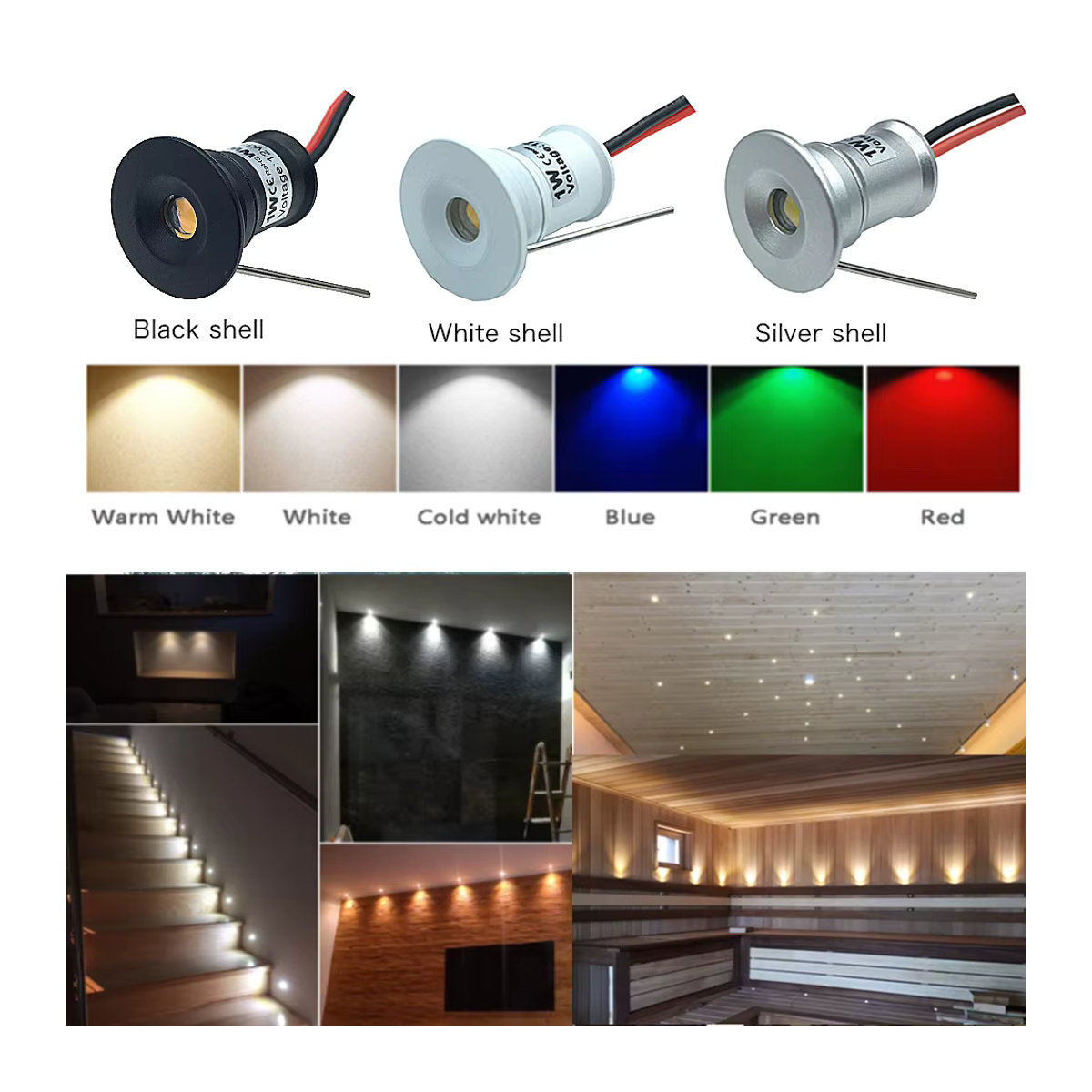 YELEDWAY Mini-Downlight LED 12V 1W Einbaustrahler aus Aluminium in Weiß mit Transformator AC110-220V - Bild 5