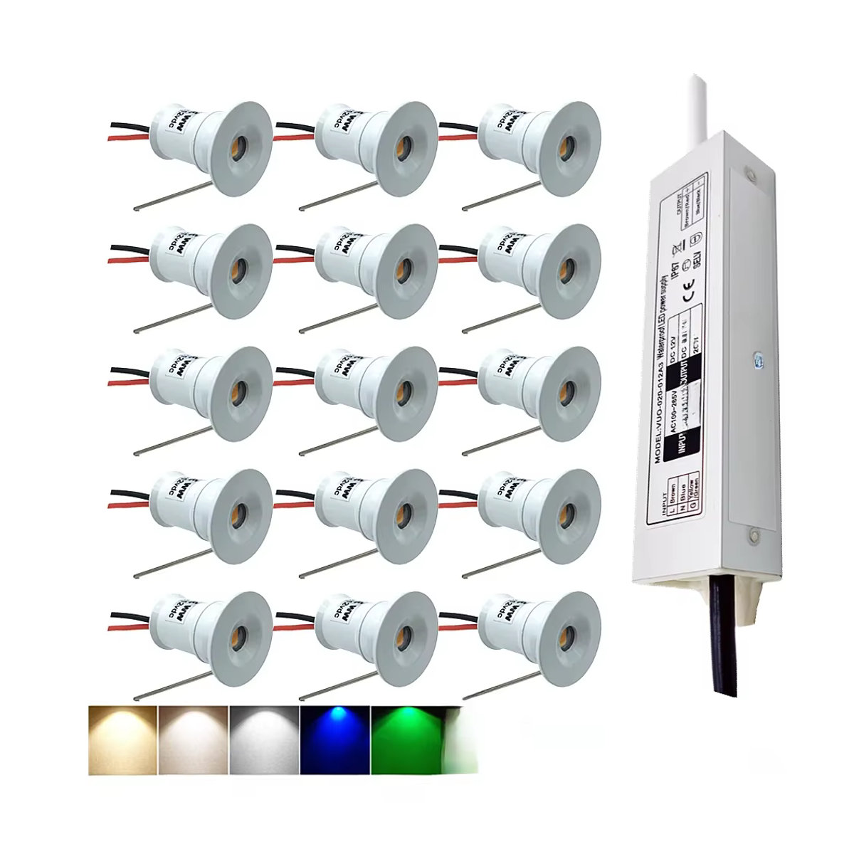 YELEDWAY Mini-Downlight LED 12V 1W Einbaustrahler aus Aluminium in Weiß mit Transformator AC110-220V - Bild 6