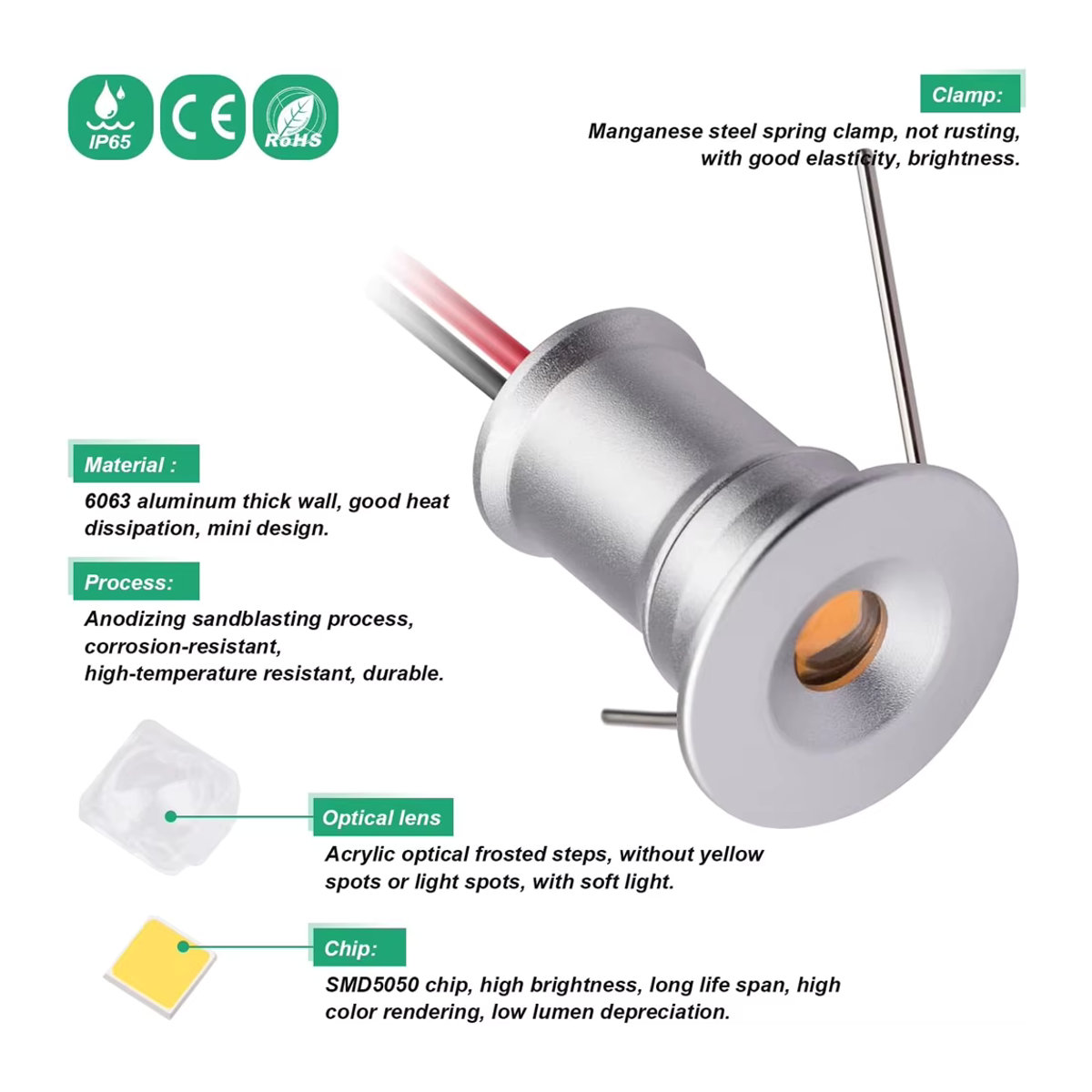 YELEDWAY Mini LED Einbaustrahler 12V IP65 wasserdicht dimmbar 1W in Silber aus Aluminium - Bild 3