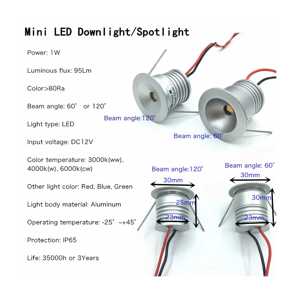 YELEDWAY Mini LED Einbaustrahler 1W 12V IP65 Spotlicht aus Aluminium in Alufarben für Innenbereich und Außenbereich - Bild 2