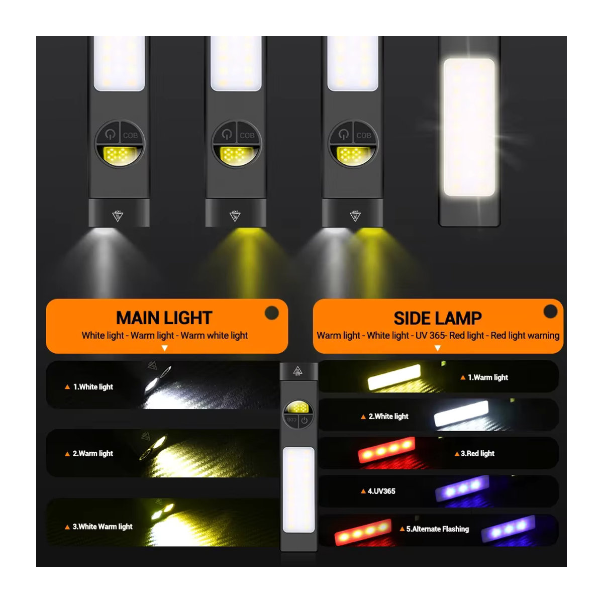 YEMAO Commander S1 Tragbare EDC-Taschenlampe mit Stiftclip, 8 Modi, wiederaufladbar, 395 nm UV-Licht, wasserdichte Outdoor-Notfalllampe - Bild 3