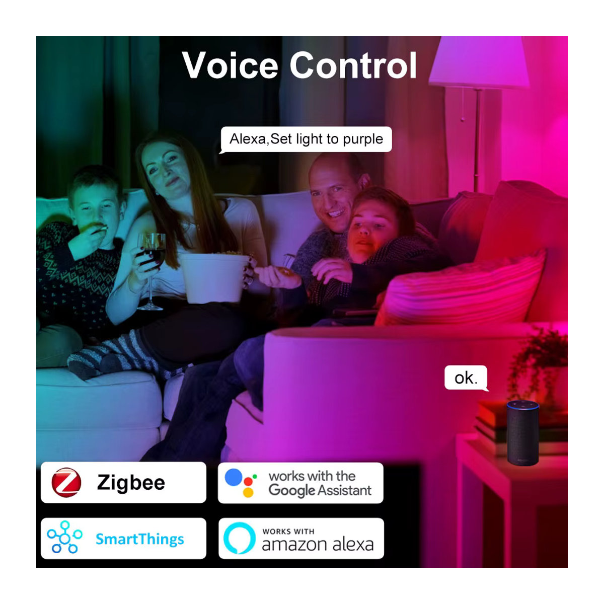 YEMEKE Zigbee Smart LED-Glühbirne 15W E27 RGB+WW+CW Dimmbar mit Tuya App und Sprachsteuerung kompatibel mit Alexa, Bunt - Bild 4