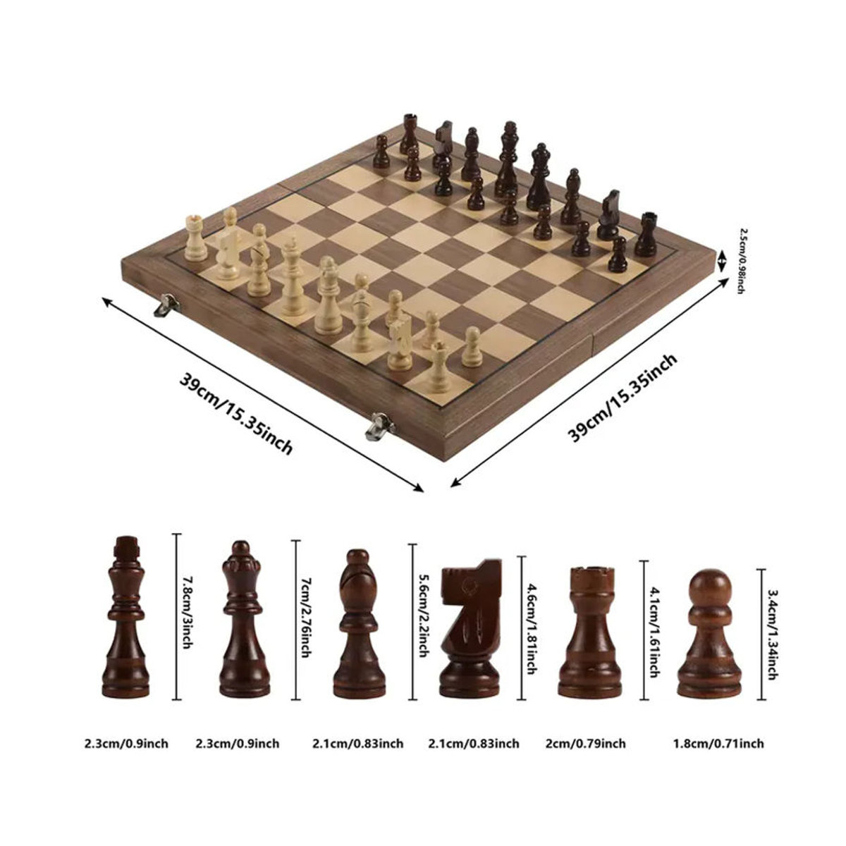 Yernea Schachspiel aus massivem Holz in Braun mit 2 extra Damen für Wettkampfspiele, Breite: 39 cm - Bild 1