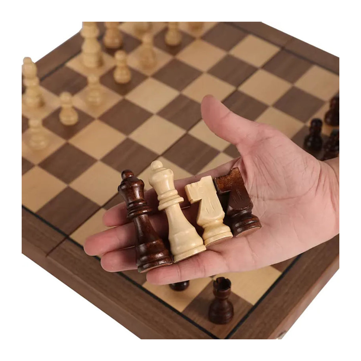 Yernea Schachspiel aus massivem Holz in Braun mit 2 extra Damen für Wettkampfspiele, Breite: 39 cm - Bild 3
