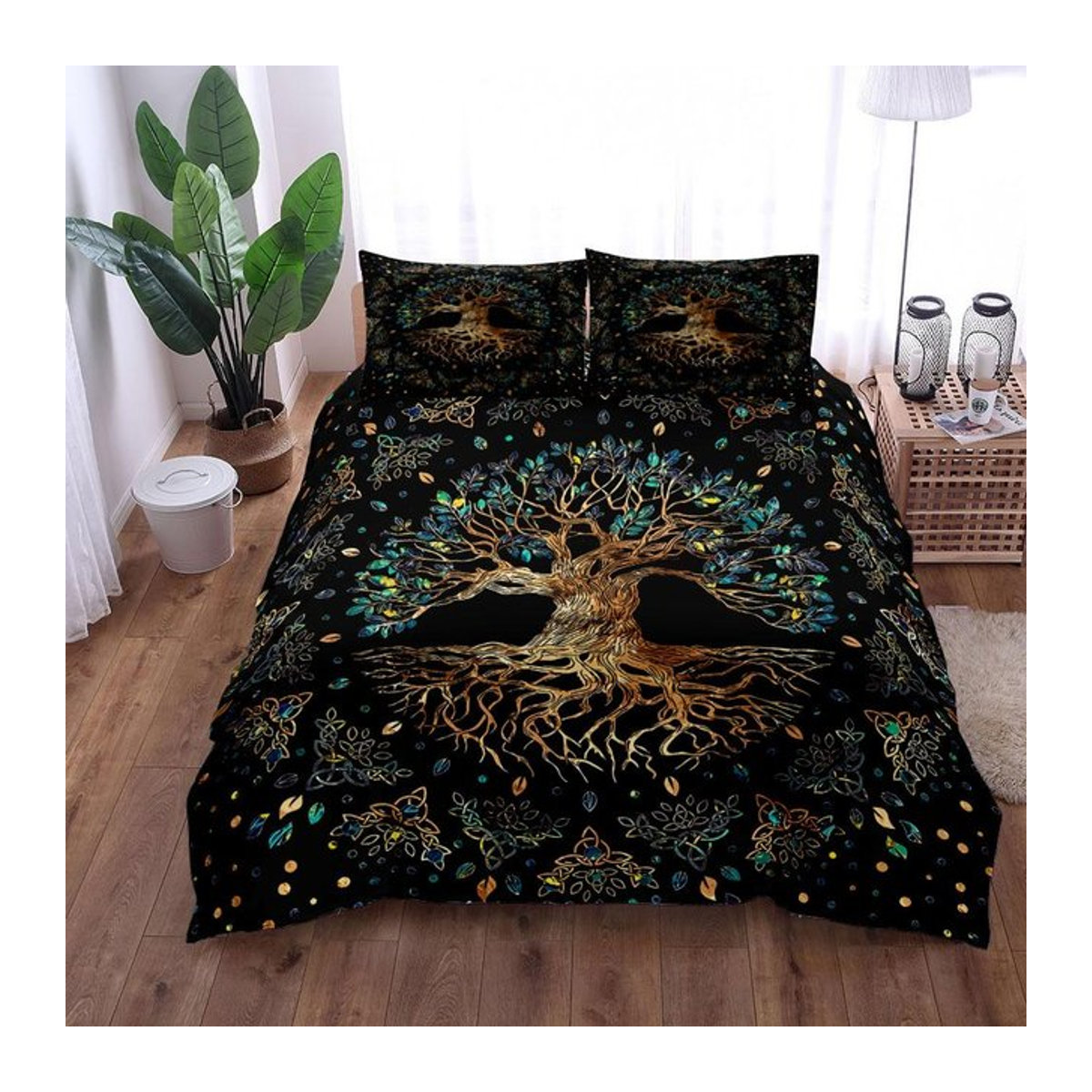 Yggdrasil Baum des Lebens Bettwäsche-Set aus Leinen für Doppelbett, 3-teilig, Breite: 240 cm, Länge: 220 cm - Bild 1