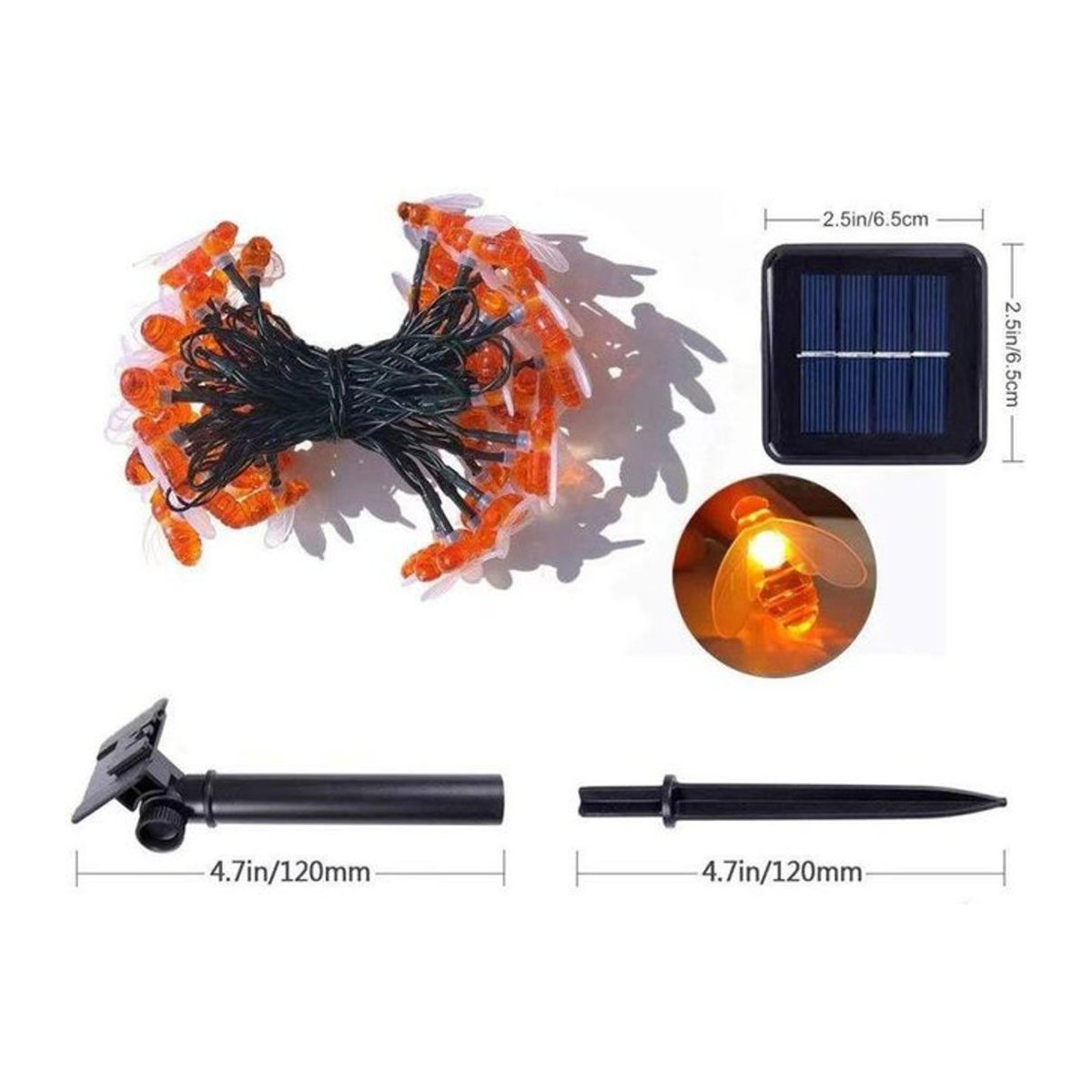 YH FlashLight Bienenförmige LED Solar-Lichterkette in Warmweiß und Bunt mit 30 Lichtern, 6,5m Außenleuchten für Garten, Terrasse und Rasen - Bild 1