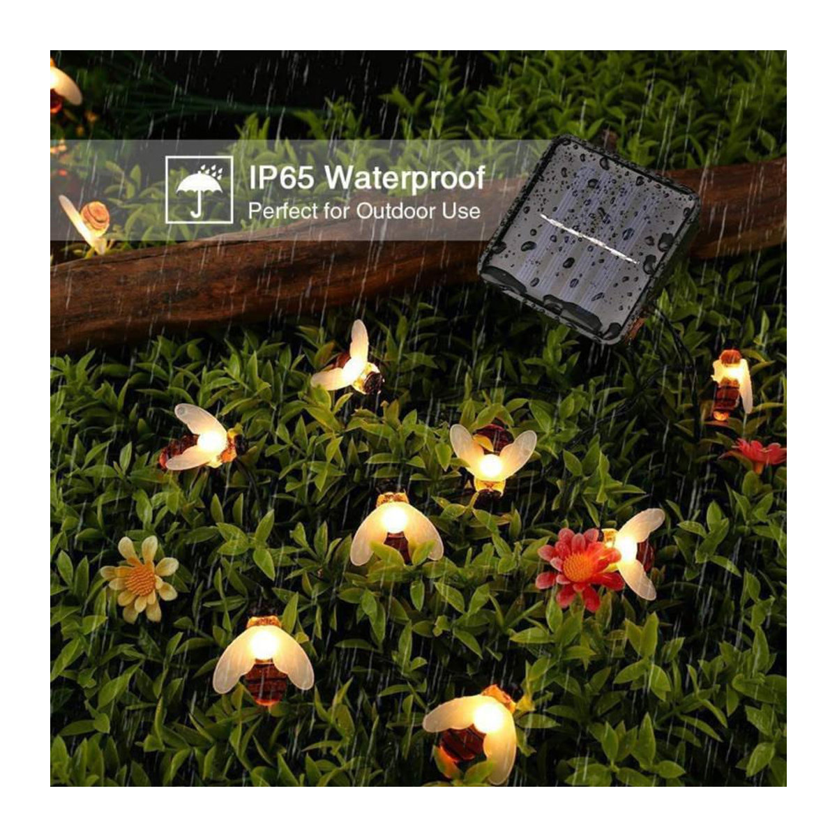 YH FlashLight Bienenförmige LED Solar-Lichterkette in Warmweiß und Bunt mit 30 Lichtern, 6,5m Außenleuchten für Garten, Terrasse und Rasen - Bild 3