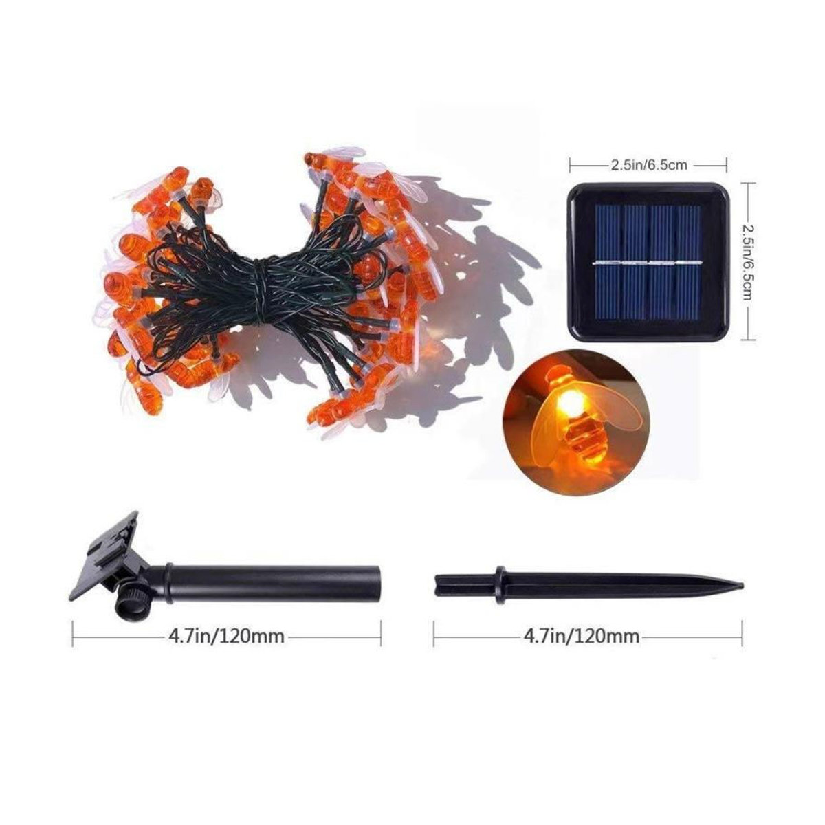 YH FlashLight Bienenförmige LED Solar-Lichterkette in Warmweiß und Bunt mit 30 Lichtern, 6,5m Außenleuchten für Garten, Terrasse und Rasen - Bild 4
