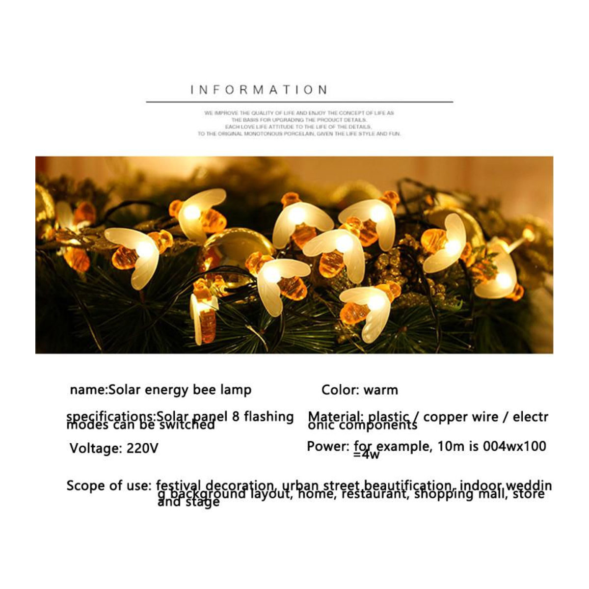 YH FlashLight Bienenförmige LED Solar-Lichterkette in Warmweiß und Bunt mit 30 Lichtern, 6,5m Außenleuchten für Garten, Terrasse und Rasen - Bild 8
