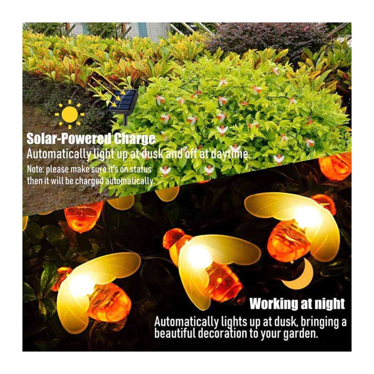 YH FlashLight Bienenförmige LED Solar-Lichterkette in Warmweiß und Bunt mit 30 Lichtern, 6,5m Außenleuchten für Garten, Terrasse und Rasen - Bild 9