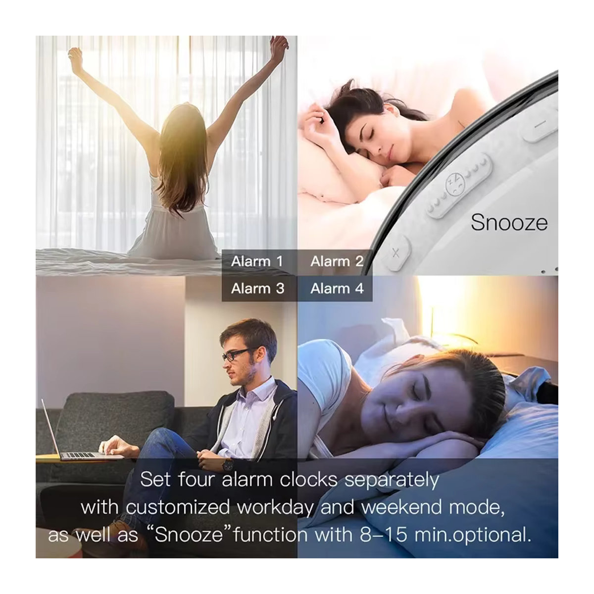 YIDIELE Smart Wake Up Light mit Sonnenaufgangs- und Sonnenuntergangs-Simulation, Wifi Wecker mit Fernbedienung, kompatibel mit Alexa und Google Home, Weiß, minimalistisches Design - Bild 3