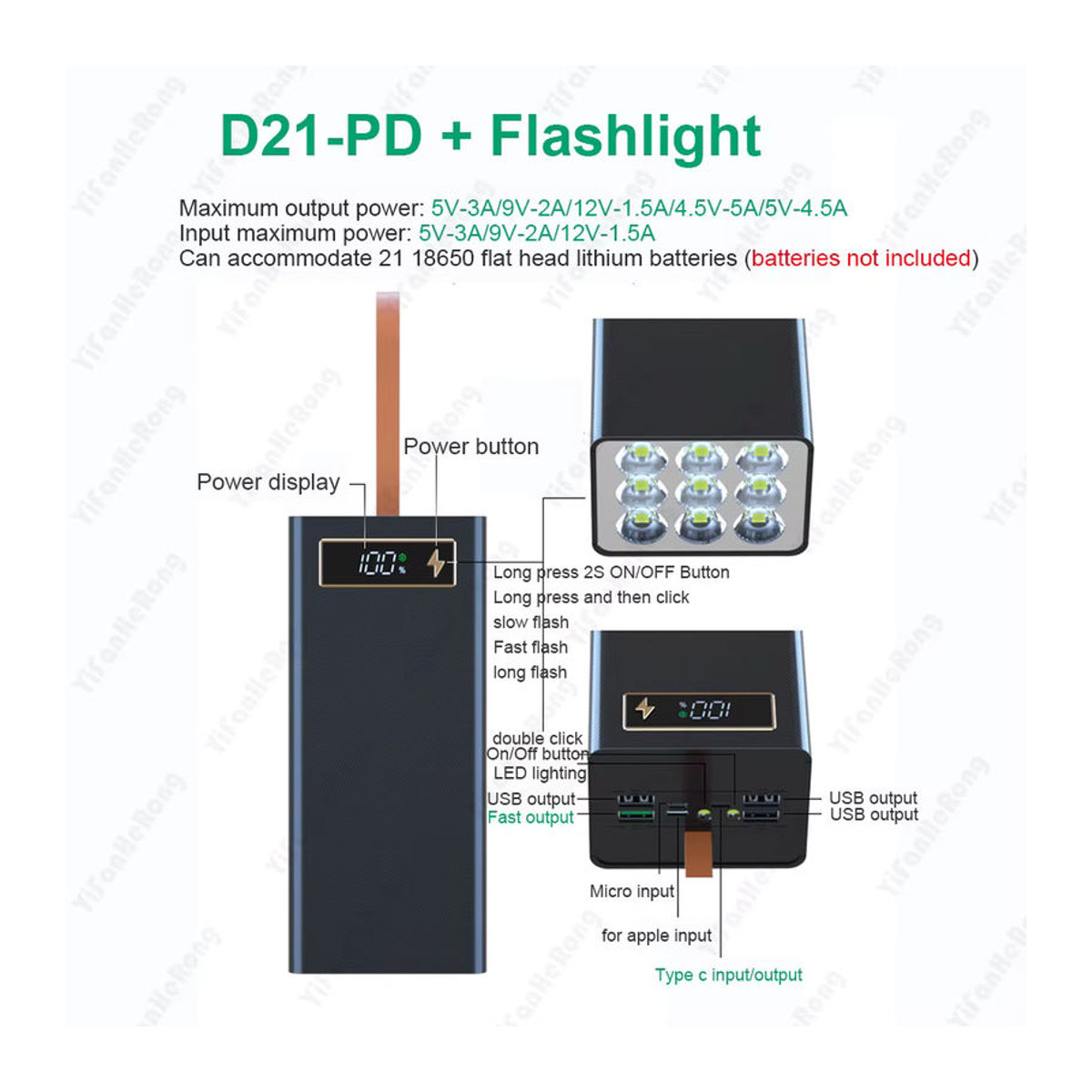 YiFanHeRong C21 18650 Batterie Power Bank Ladegerät mit LCD-Display und Dual USB Schnellladefunktion in Schwarz oder Weiß - Bild 5