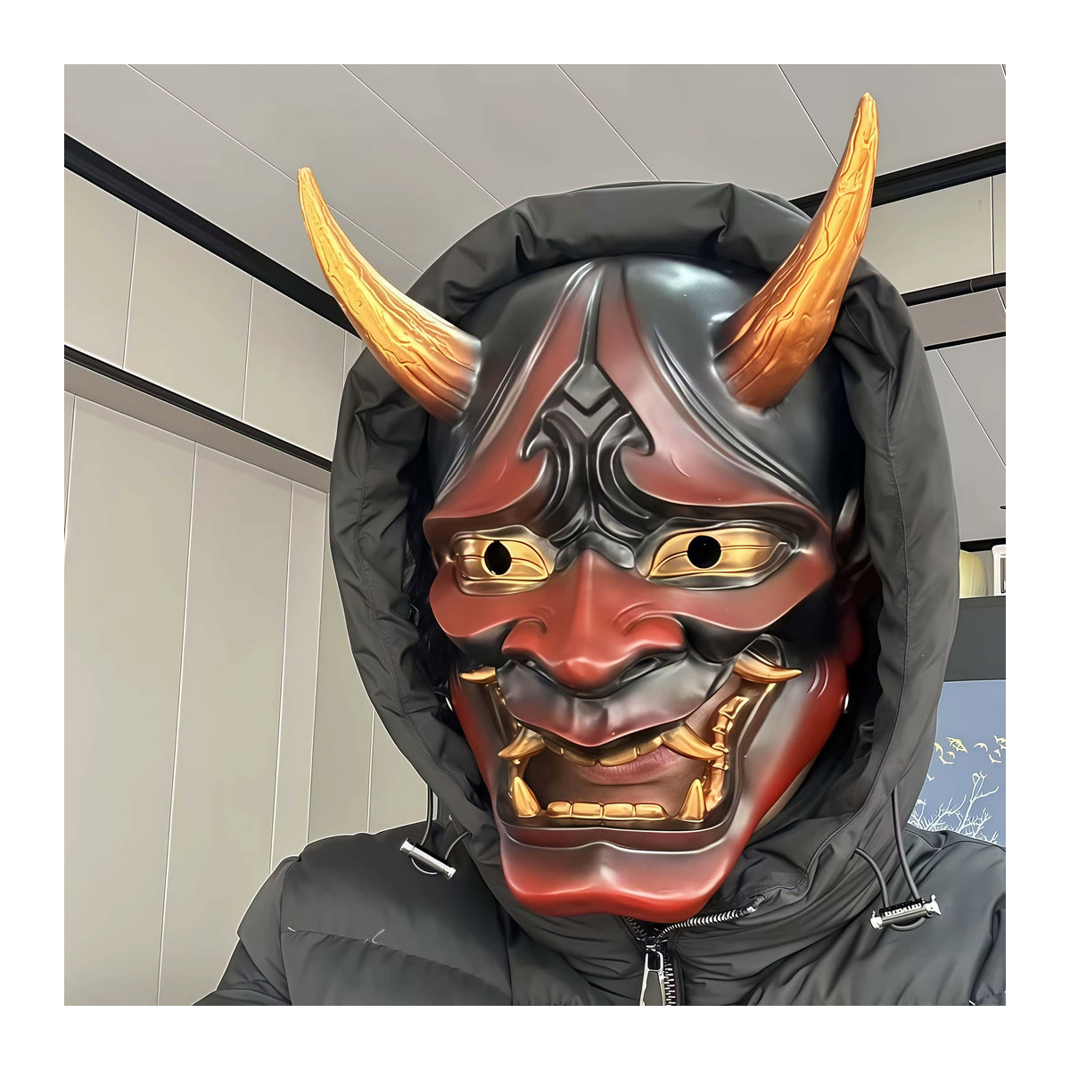 YIHUN Kunsthandwerksmaske aus Kunstharz in Rot für Halloween, Weihnachten und Ostern als Cosplay- und Party-Requisit - Bild 2