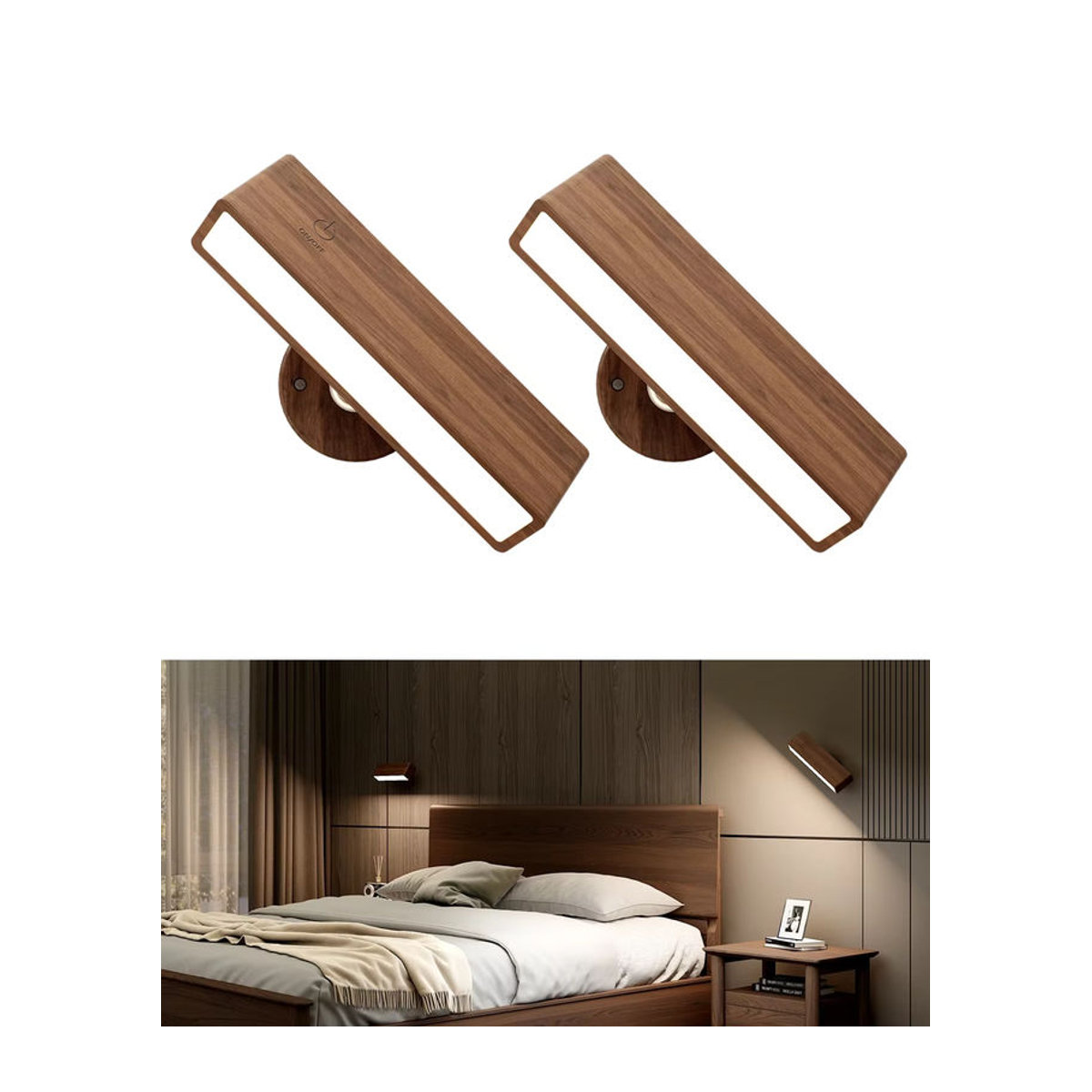 Yilaie LED Wandleuchten 2er Pack in Schwarz und Nussbaum, dimmbar und wiederaufladbar via USB Typ C - Bild 7