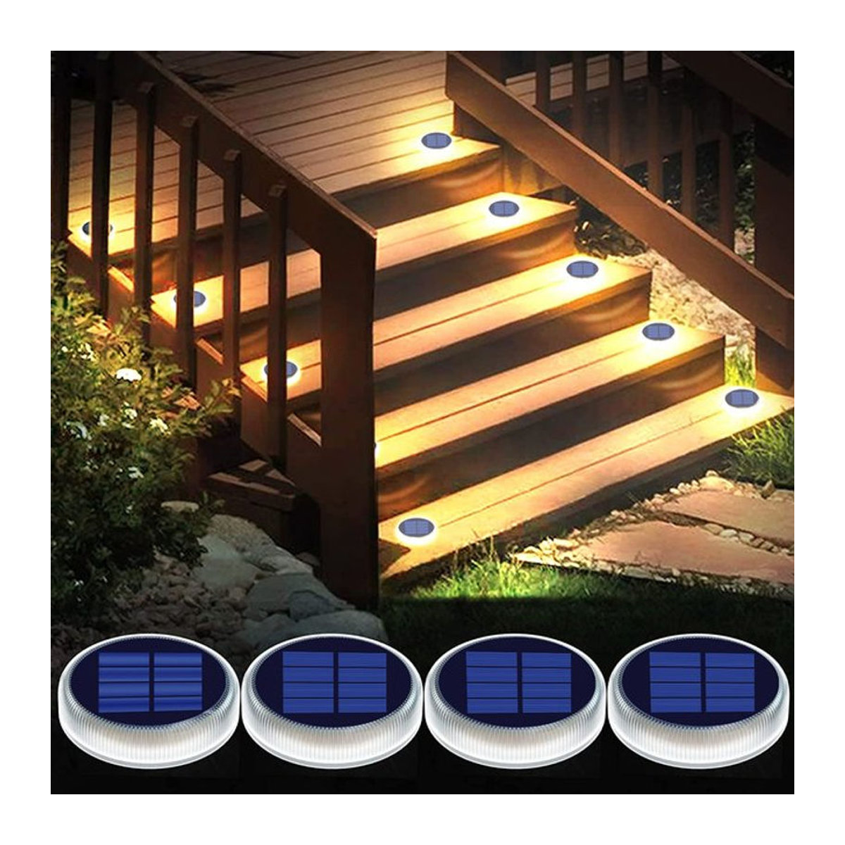 Yilaie Solar-Deckleuchten 4er-Pack in Schwarz, wasserdichte IP68 Außenleuchten aus Kunststoff für Garten, Terrasse und Treppen - Bild 1