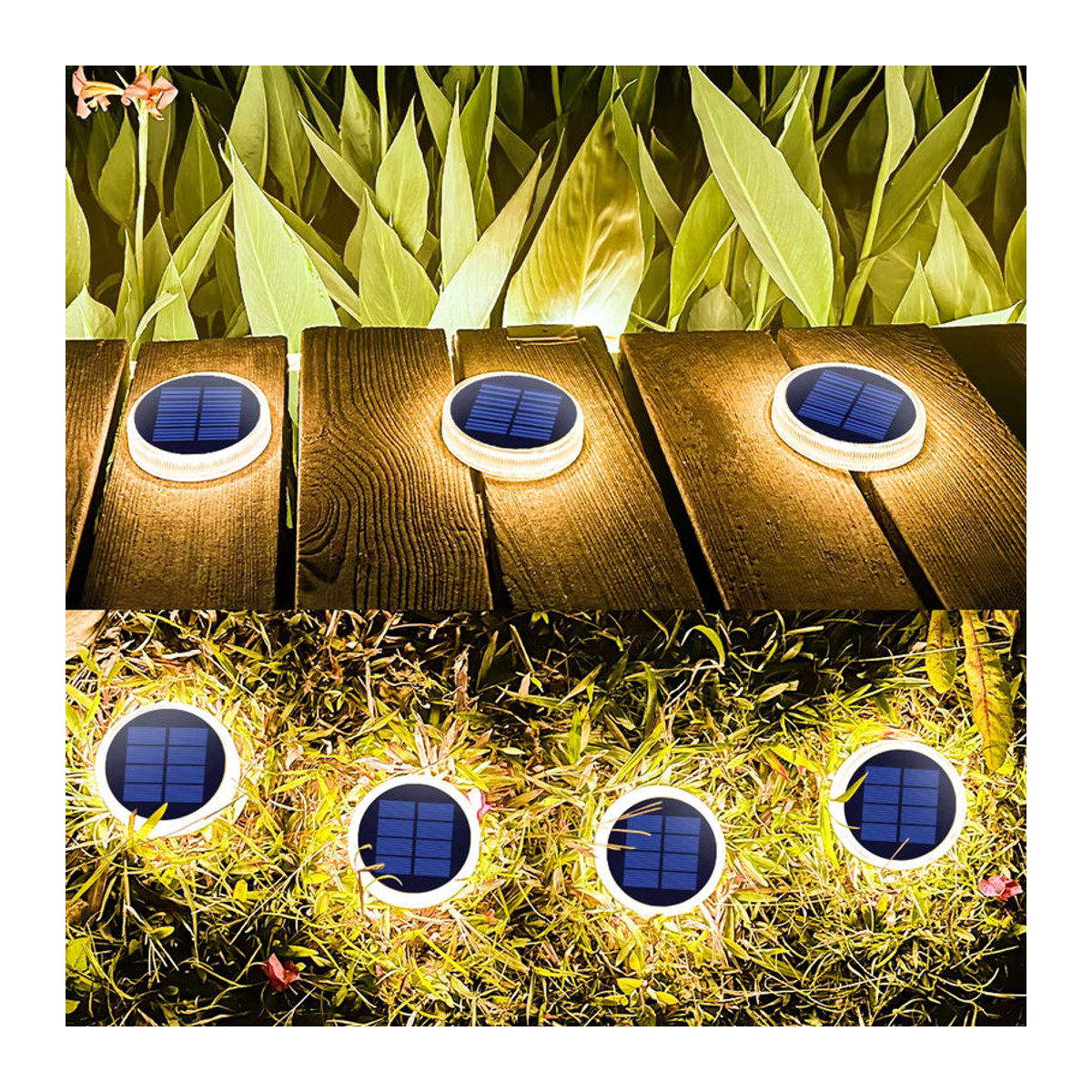 Yilaie Solar-Deckleuchten 4er-Pack in Schwarz, wasserdichte IP68 Außenleuchten aus Kunststoff für Garten, Terrasse und Treppen - Bild 2