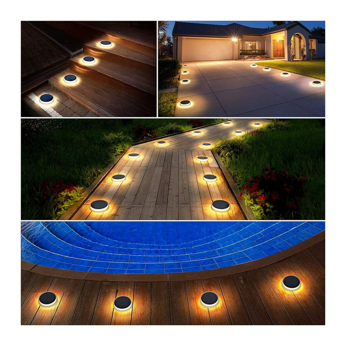 Yilaie Solar-Deckleuchten 4er-Pack in Schwarz, wasserdichte IP68 Außenleuchten aus Kunststoff für Garten, Terrasse und Treppen - Bild 4