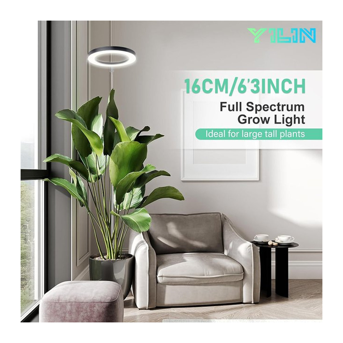 YILIN LED-Pflanzenwachstumslicht Vollspektrum-Wachstumslampe mit Timer und höhenverstellbarem Standfuß, 16 cm - Bild 1