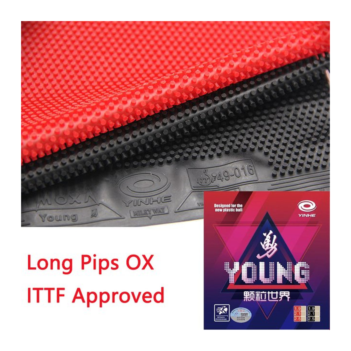 YINHE YOUNG Tischtennisbelag mit langen Pips OX ohne Schwamm, ITTF-zugelassen, Schwarz und Rot - Bild 1